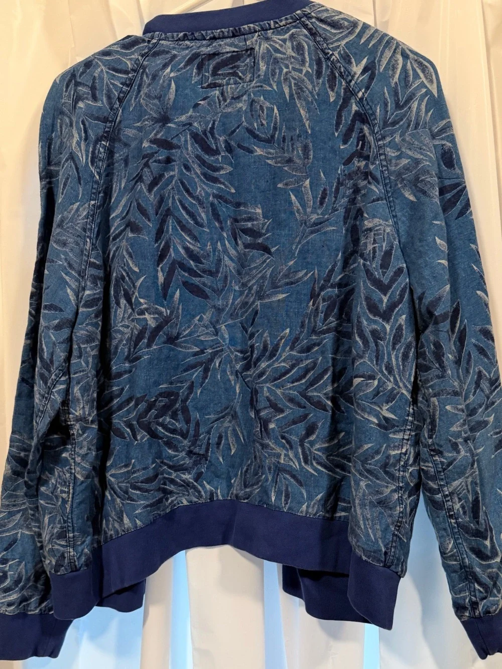 Tommy Bahama Women's XL Linen Zip Up Lightweight Jacket Blue Tropical Boho